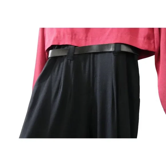 Black Wine Jumpsuit, with Cropped Jacket, Jaquard Floral Pattern, by Dawn Joy II - Picture 5 of 10